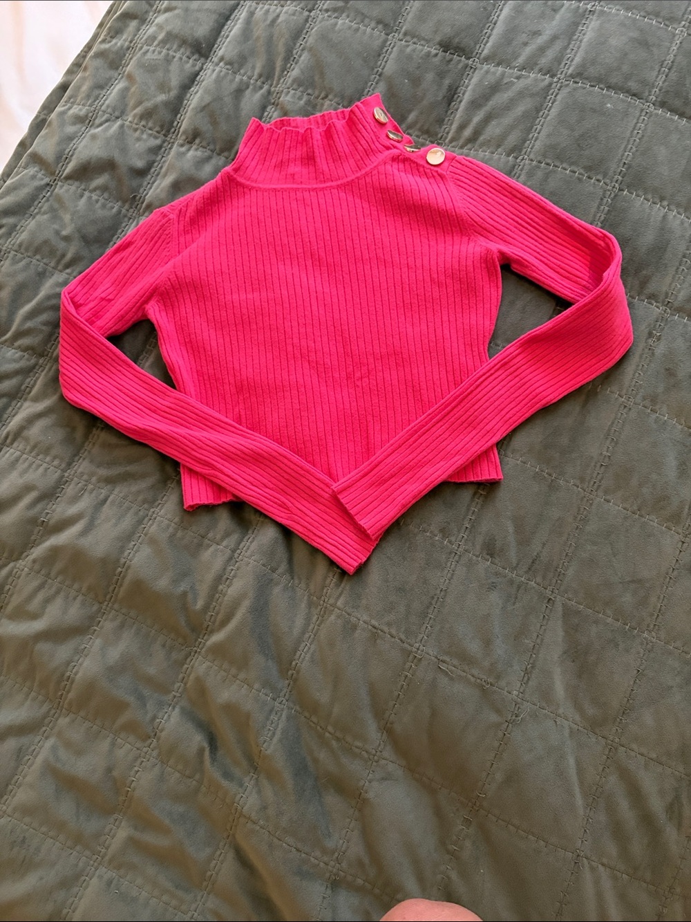 Women's Ribbed Mock Neck Sweater Top - Hot Pink